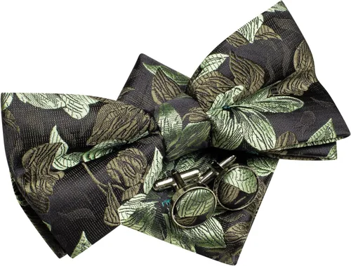 Vista 5 de Hi-Tie Pajaritas preatadas para hombre, corbatines de seda y gemelos cuadrados de bolsillo, juego de gemelos para hombre, boda, fiesta, formal