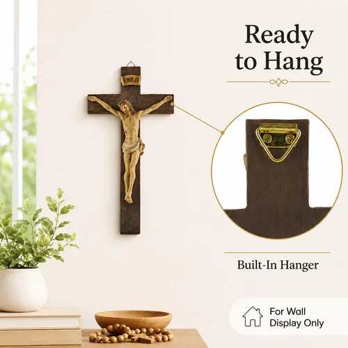 Vista 2 de Artisan Flair Cruz de pared de crucifijo de resina con cruz de Jesús, decoración de pared católica colgante (9.05 pulgadas)