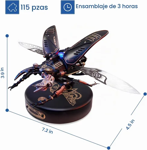 Vista 6 de Rompecabezas de metal 3D para adultos, kits de modelos de bricolaje para construir, rompecabezas mecánico de escarabajo de ciervo de 115 piezas