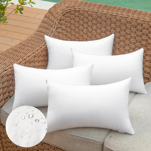 Vista 10 de Juego de 2 rellenos de almohada para exteriores, 12 x 20 pulgadas, impermeables, rectangulares, lumbares, decorativas, de alta calidad, para sofá