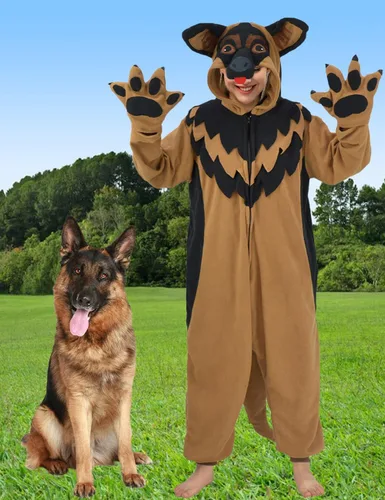 Vista 2 de Pijama unisex de una pieza de pastor alemán para adultos, disfraz de Navidad, Halloween, ropa de dormir para mujer
