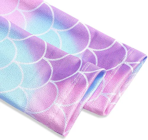 Vista 3 de Belovance Leotardos para niñas, gimnasia, ballet, baile, manga larga, brillante, sirena, mariposa, azul, rosa, Azul, verde