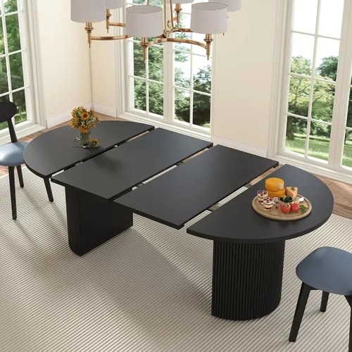 Vista 21 de weselon Mesa de comedor extensible de 42 a 105 pulgadas para 4 a 12, mesa de comedor ovalada expandible con base de pedestal estriada y pata