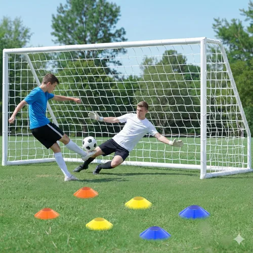 Vista 8 de NAIZEA Porterías de fútbol – 24x8/21x7/18x7/12x6/16x7/10x6/8x6/6x4 pies para patio trasero – Portería de fútbol de metal para jóvenes adultos