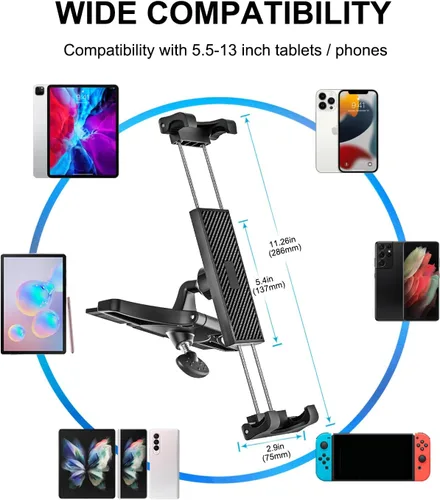Vista 7 de Soporte para tablet con ranura para CD, soporte para iPad y reproductor de CD, soporte ajustable para tableta para automóvil, compatible con iPad