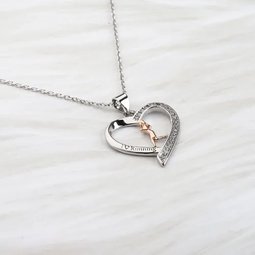 Vista 3 de FUSTMW Collar con dije para correr, pulsera, regalo para correr, para amantes de correr, regalos de maratón para mujeres y niñas