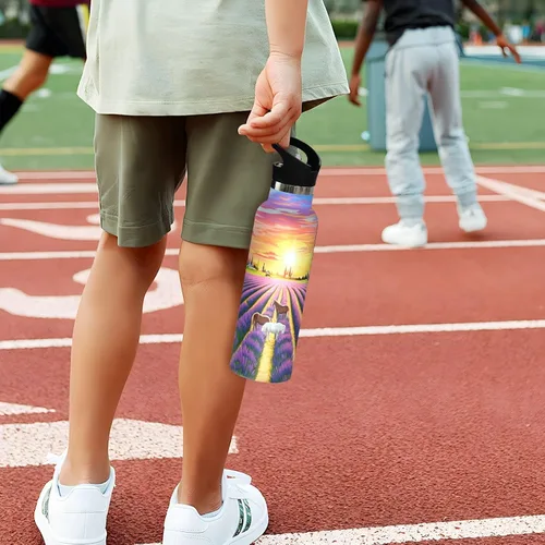 Vista 5 de Kids Water Bottle for School Leakproof Insulated Water Bottle with Straw 20oz, BPA-Free, Sunset Lavender Fields Horses