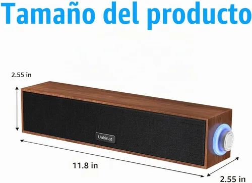 Vista 3 de Uakinat Altavoces de computadora, altavoz digital multimedia de madera, altavoces PC USB con alimentación de 3.5mm AUX, barra de sonido portátil