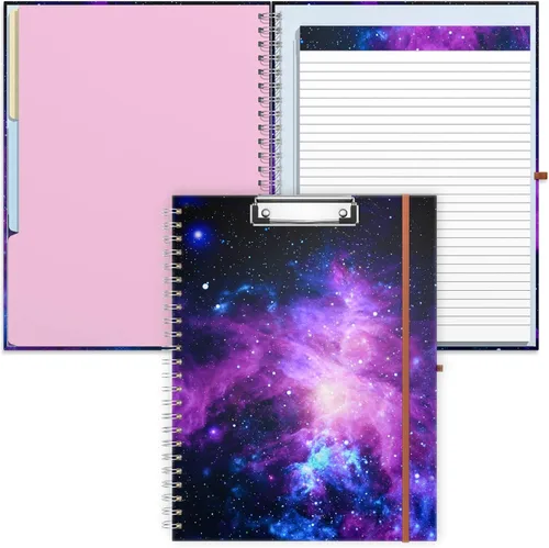 Vista 9 de Rimilak Spiral Clipboard Folio with Refillable Lined Notepad, 14.5 x 9.8 In, Hardcover Cover with 5 Interior Pockets, Elastic Band and Pen Loop