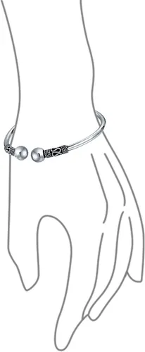 Vista 3 de Boho Balinese Bali Style Flower Ball Tips Bypass Stacking Black Rose Bangle Cuff Bracelet For Women Teen Oxidized .925 Sterling Silver