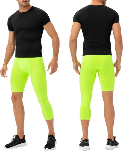 Vista 62 de Pantalones de compresión de 3/4 de una pierna para hombre, mallas de baloncesto atléticas para correr, leggings deportivos de capa base capri