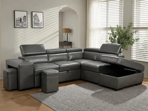 Vista 12 de THSUPER Sofá Seccional Reclinable de Cuero en Forma de L de 102 pulgadas con Cama Extraíble y Chaise de Almacenamiento, Sofás con Chaise Reversible