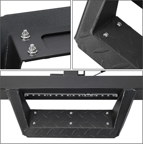Vista 5 de KUAFU Enganche Universal con Luz de Freno LED Compatible con Receptor de 2 Pulgadas, Barra de Paso Trasero con Protector de Parachoques