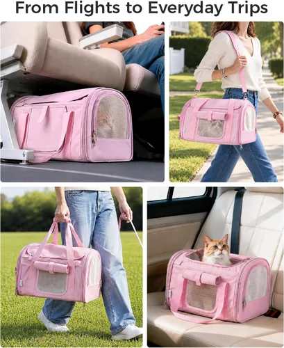 Vista 4 de Transportador suave para gatos con 3 solapas enrollables, transportador de Negro
