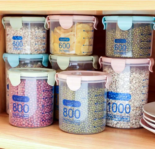 Vista 4 de LIZEALUCKY Recipientes herméticos de almacenamiento de alimentos de 600/800/33.8 fl oz, recipientes de plástico transparente para cereales con tapas