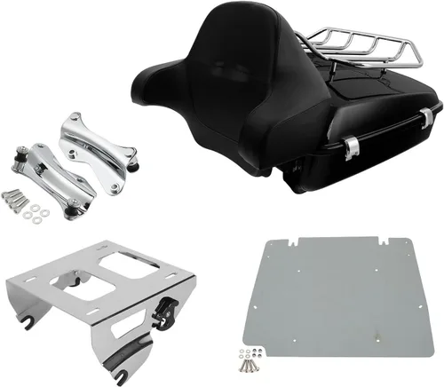 Vista 30 de TCT-MOTORPARTS Paquete de viaje picado, maletero, almohadilla de respaldo, estante de montaje individual negro para modelos Harley Touring Road King