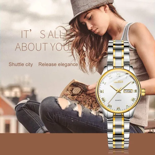 Vista 2 de OLEVS Fashion Watches for Women Waterproof Analog Quartz Wrist Watches for Women Stainless Steel Calendar Watch
