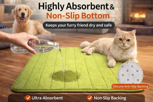 Vista 5 de Tapete lavable para cama de mascotas (23.6 x 15.8 pulgadas), paquete de 3 unidades para uso en interiores y exteriores, tapete suave para dormir