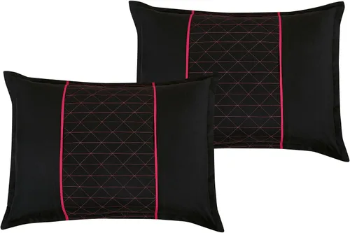 Vista 3 de ESCA Bed-in-a-Bag - Juego de sábanas y edredón de 9 piezas, color negro y rosa, juego de cama en bolsa, tamaño Queen