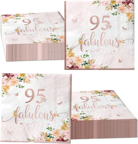 Vista 9 de Decoraciones de cumpleaños número 70 para mujer, 40 servilletas de papel falulous de color oro rosa, suministros de fiesta de cumpleaños