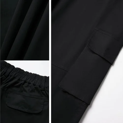 Vista 4 de AIFARLD Pantalones cargo para hombre, con múltiples bolsillos, pantalones de trabajo, de algodón, elásticos, cintura elástica, ajuste relajado