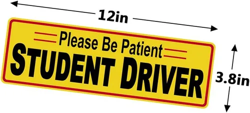 Vista 3 de 3 calcomanías adhesivas de seguridad para conductor estudiante con texto en inglés "Student Driver Please Be Patient" de 12 x 3.8 pulgadas