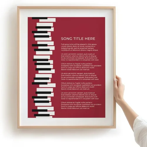 Vista 15 de Piano Keys Custom Songs Lyric Wall Art Print, Personalized Music Poster Blue 11x14" Black Frame