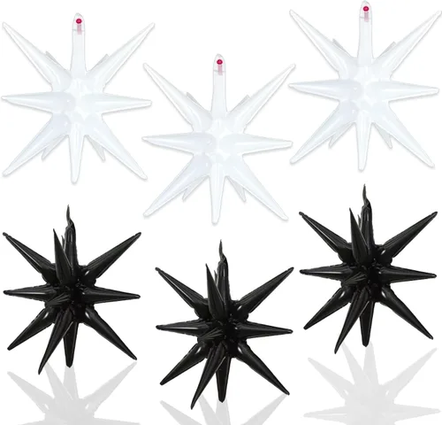 Vista 9 de 6 Globos de Papel de Aluminio con Forma de Estrella Negra de Una Pieza, Globo de Estrella de 14 Puntas 4D Cono Starburst de Mylar de 22 Pulgadas 22