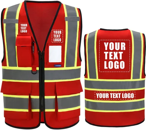 Vista 9 de AYKRM Chaleco de Seguridad de Construcción Personalizado con Logotipo Impreso de Alta Visibilidad Reflectante de 2 Tonos