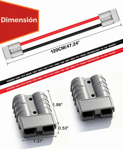 Vista 5 de IZTOSS Conector Anderson de 50 A con cable 6AWG para cable de calibre 6 a 12, conector rápido de batería, montacargas, enchufe, remolque