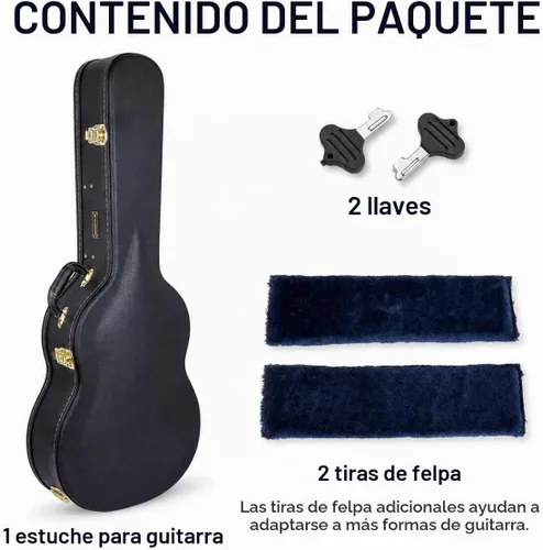 Vista 9 de Crossrock Estuche de madera para guitarra clásica de tamaño completo 4/4, diseño superior arqueado, interior de felpa, pestillos de metal Negro