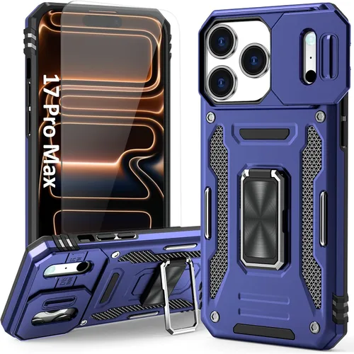 Vista 34 de Funda compatible con iPhone17 Pro con soporte, cubierta de cámara y protector de pantalla HD, doble capa a prueba de golpes, protección contra