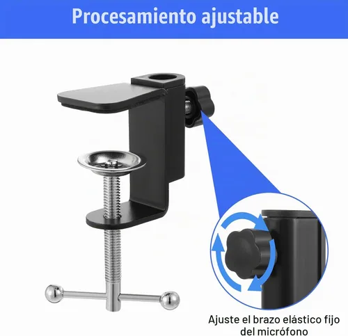 Vista 5 de Abrazadera de escritorio de metal, abrazadera de montaje de mesa 2 en 1, abrazadera en C, soporte de montaje con tornillo ajustable para micrófono