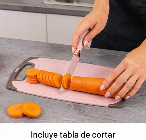Vista 7 de 19 piezas de juego de utensilios de cocina de silicona rosa con mango de madera y juego de cuchillos, espátula antiadherente resistente al calor