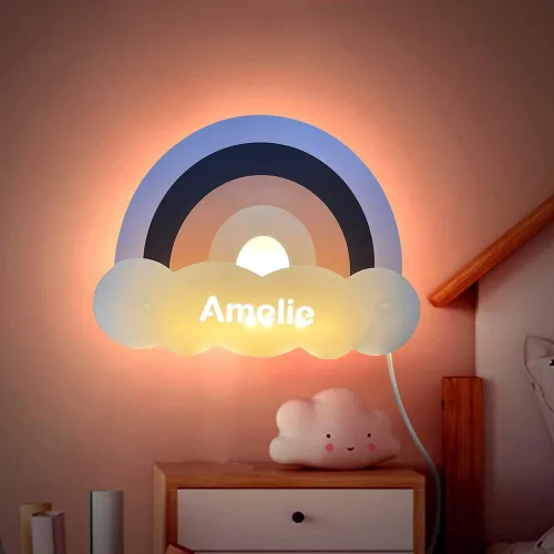 Vista 10 de Luz nocturna personalizada para niños, niñas, niños, lindo diseño de elefante y luna, con nombre grabado, lámpara de pared acrílica, regalos