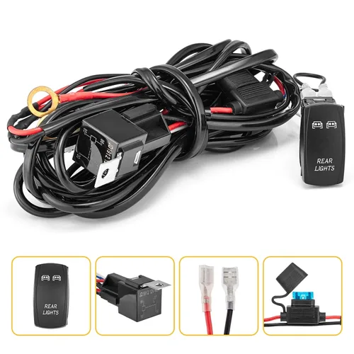 Vista 2 de Mofun - Kit de arnés de cableado de luz LED de 2 conductores con interruptor basculante azul para luces traseras, relé de encendido/apagado