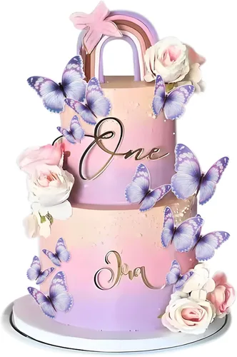 Vista 9 de 38 bolas de oro rosa para decoración de tartas, flores artificiales rosadas, decoraciones de pasteles de mariposa para decoración de pasteles