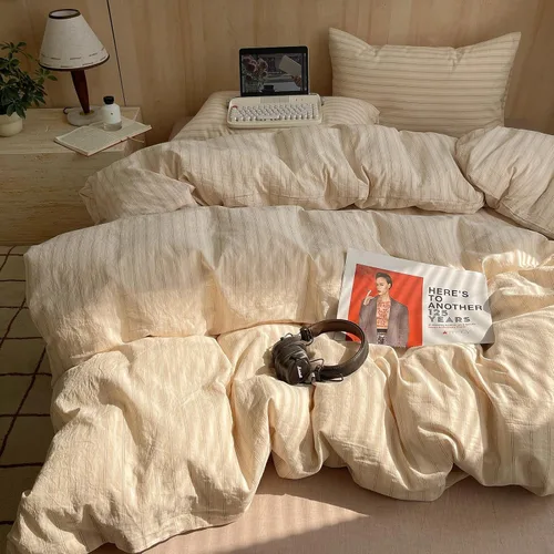 Vista 52 de mixinni Juego de funda de edredón vintage a rayas, tamaño twin, juego de ropa de cama de 3 piezas, 100% algodón lavado, suave y transpirable, funda