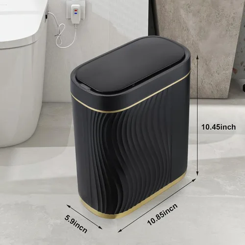 Vista 2 de SYNCVIBE Cubo de basura pequeño de 2 galones con sensor negro con tapa, cubo de basura automático de plástico, cubo de basura delgado con sensor