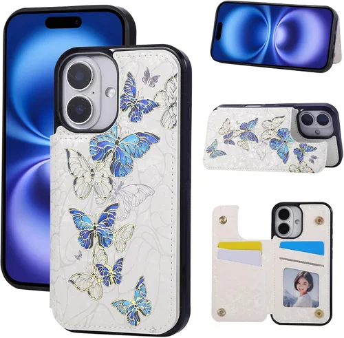 Vista 61 de UEEBAI Funda tipo cartera para iPhone 13 con tarjeteros, piel sintética, diseño floral, función atril, bloqueo RFID, doble cierre magnético, funda