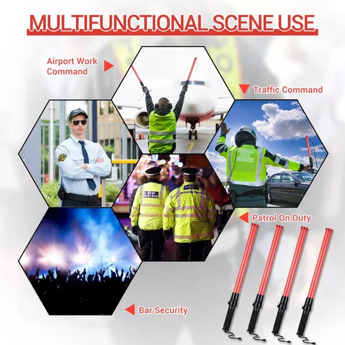 Vista 7 de TOODOO 6 varitas de control de tráfico de señal de 21 pulgadas, bastón de tráfico LED multifunción con 2 patrones intermitentes, cordón para correa