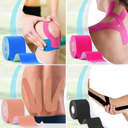 Vista 5 de Cinta de kinesiología sin cortar a granel, cinta terapéutica física para deportes, atletismo, terapia, paquete de 3 unidades de 2 pulgadas x 16.4