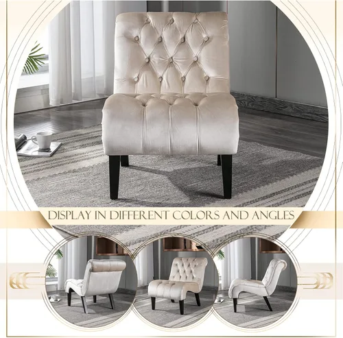 Vista 6 de Sillón decorativo de terciopelo para sala de estar, silla de ocio moderna con respaldo copetudo, silla auxiliar sin brazos para interiores, sillas