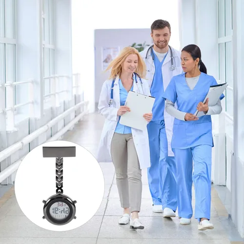 Vista 8 de POPETPOP Reloj de enfermera con clip Reloj de bolsillo digital multifunción de cuarzo con reloj despertador Fecha Semana Cronómetro