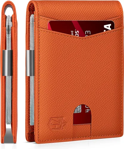 Vista 6 de Zitahli - Carteras delgadas con clip para dinero para hombre, tarjetero minimalista, de cuero, plegable, con bloqueo RFID, cartera de bolsillo