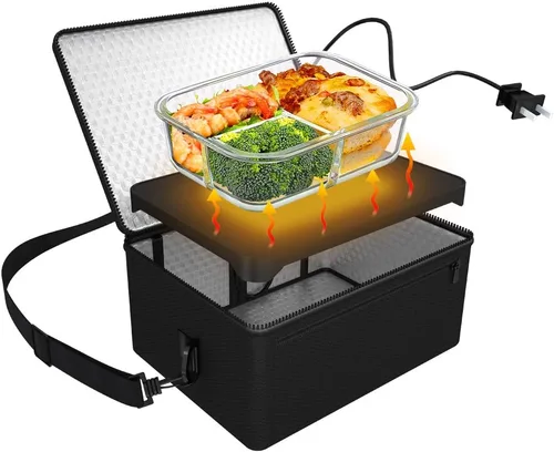 Vista 11 de Horno portátil, calentador de alimentos portátil de 12 V 24 V 110 V-240 V para automóvil, horno portátil personal, mini lonchera eléctrica