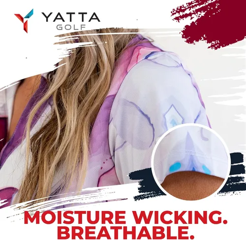 Vista 4 de YATTA GOLF Polo de golf para mujer resistente a las arrugas absorbe la humedad y cuello en V para mujer