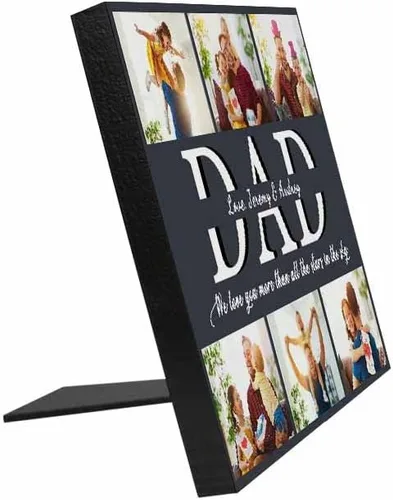 Vista 2 de InterestPrint Panel de fotos personalizado para papá y nombre para exhibición de mesa, Papá te amamos más que todas las estrellas en el cielo, marco