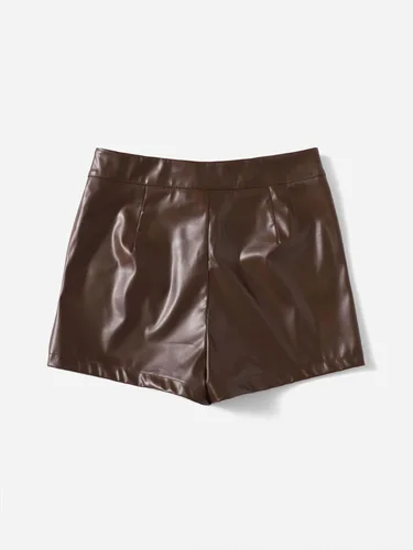 Vista 2 de Floerns Pantalones cortos ajustados de piel sintética de cintura alta para mujer