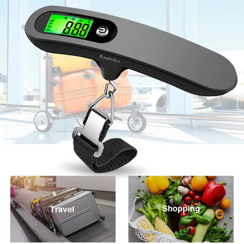Vista 2 de Raabiko Báscula digital de equipaje, báscula digital portátil para equipaje con capacidad de 110 libras, batería incluida, color negro
